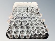 Two trays of Danish etched glasses