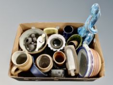 A box of Danish glazed earthernware pottery, abstract figure,