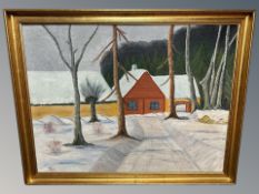 Danish School : Barn covered in snow, oil on canvas,