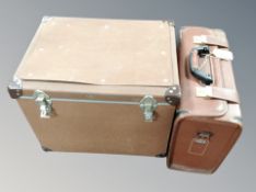 A Samsonite stitched leather luggage case and further storage box