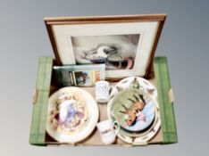 A box of equestrian theme collector's plates, similar print,