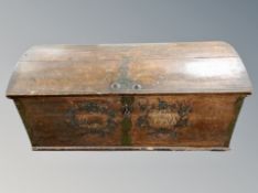 A 19th century Scandinavian oak dome topped blanket chest with cast iron handles,