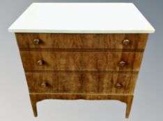 A 19th century Danish walnut three drawer chest with white marble top,