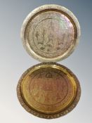 A pair of Indian engraved brass trays,