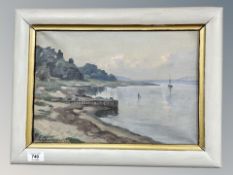 Danish School : River at sunset, oil on canvas,