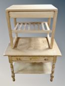 A Danish blond oak low coffee table fitted a drawer and further pine table