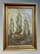 Danish School : Trees by a building, oil on canvas,