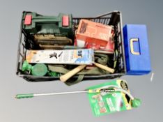 A box of tools, Bosch sander, garden tools,