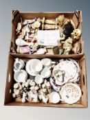 Two boxes of animal ornaments, Aynsley vases, flower posie,
