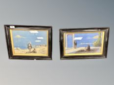 Continental school, figures on a beach, oil on board, 30 cm x 23 cm, signed Peel dated 1919,