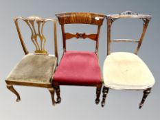 A 19th century mahogany dining chair and two further chairs