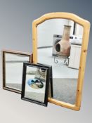 A pine framed mirror,