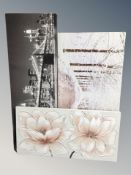 Three decorative wall canvasses,