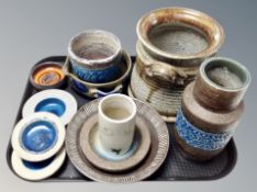 A group of Danish glazed studio pottery, vase, twin handled vessel,