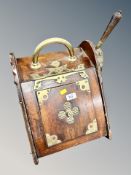 A late Victorian brass mounted coal receiver with shovel