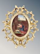 19th century Italian School : The Madonna and Child, oil on porcelain oval plaque, 14 cm x 10.