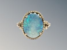 A 14ct yellow gold opal doublet ring, size N.