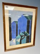 Danish School : Buildings, colour chalks, indistinctly signed,