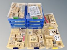 A contemporary plastic storage chest containing various printing blocks