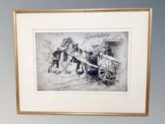 After John Falconer Slater : Reluctant Farm horse, monochrome etching,