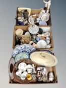 Three boxes of 20th century ceramics, lamp bases,