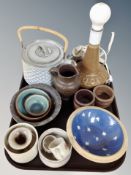 A group of Danish glazed earthenware pottery including lamp base,