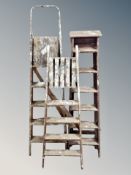 Three vintage wooden step ladders