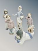 Five Nao figures including an Inuit girl etc
