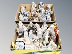 Two boxes containing Spanish figures, Oriental figures,