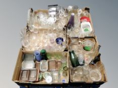 Five boxes of 20th century glass ware, drinking vessels, plates,