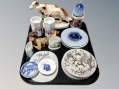 A group of Danish ceramics, pair of Bing and Grondhal hexangonal candle stands, figure of a boy,