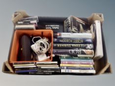 A box of Sanyo video camera, safety torch, cross ballpoint pen in box, smart phone cables,