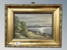 H Enbinann : moonlight over river, oil on canvas,