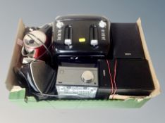 A Sony hifi together with toaster, kettle,