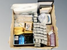 A box of folding gift boxes, key rings, NUFC picture frames, marker pens, bracelets,