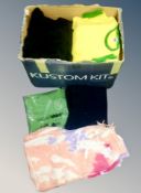 A box of fifteen T-shirts (XL), fifteen jogger shorts (various sizes),