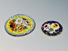 Two vintage Italian micromosaic brooches, largest 40mm wide.