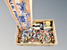 A box of Tri-ang US Frontier Set and quantity of die cast and plastic figures,