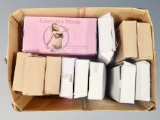 A box of exercise hoola hoops