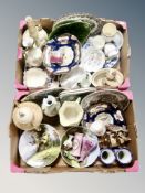 Two boxes of assorted ceramics, Maling lustre vase, pair of Victorian Imari trumpet vases,