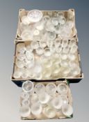 Three boxes of 20th century glass, champagne flutes, rummers,