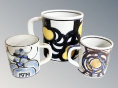 Three Royal Copenhagen Faience mugs, tallest 11.