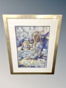 Peter Wood (British, born 1951) : Bedtime, colour chalks,