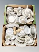 Two boxes of Royal Doulton Juno porcelain dinner wares and other tea and dinner ware