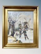 Danish school, oil on panel, ice skaters,