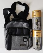 Two Brandalised body sprays and a Jingpin organiser shoulder bag.