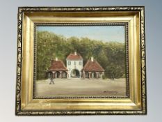 H Jorgensen : building by trees, oil on canvas,