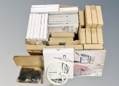 A large quantity of neon light plug in letters and a quantity of camera mounts for Go-pros etc