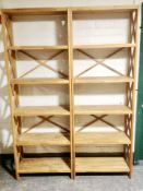 Two contemporary four-height open bookcases, width 70 cm, height 198cm.