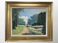 Danish School : A woodland track, oil on canvas,